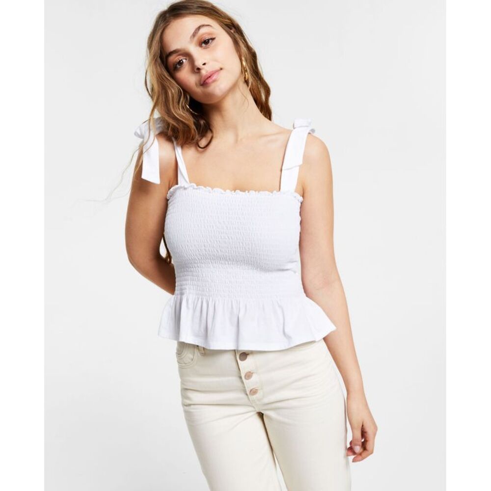 Bar III Cotton Smocked Peplum Top